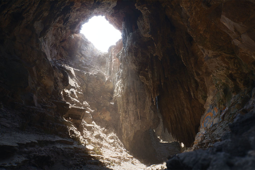 A screenshot of a cave from the Unreal Engine 5 tech demo