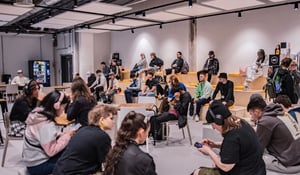 A group of students in the dBs Manchester breakout space