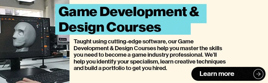 A banner directing readers to learn more about our Game Development and Design Courses