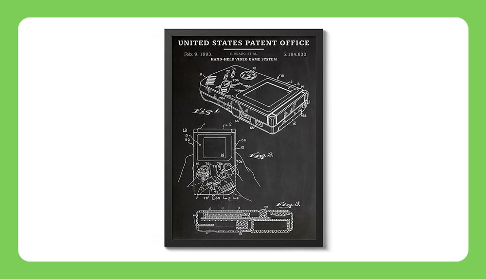 A stylised patent print for the Nintendo Gameboy