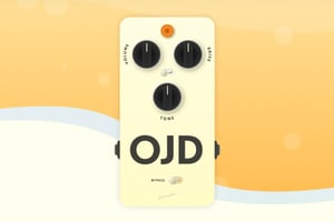 A promotional picture for Schrammel OJD in the style of a guitar stomp box