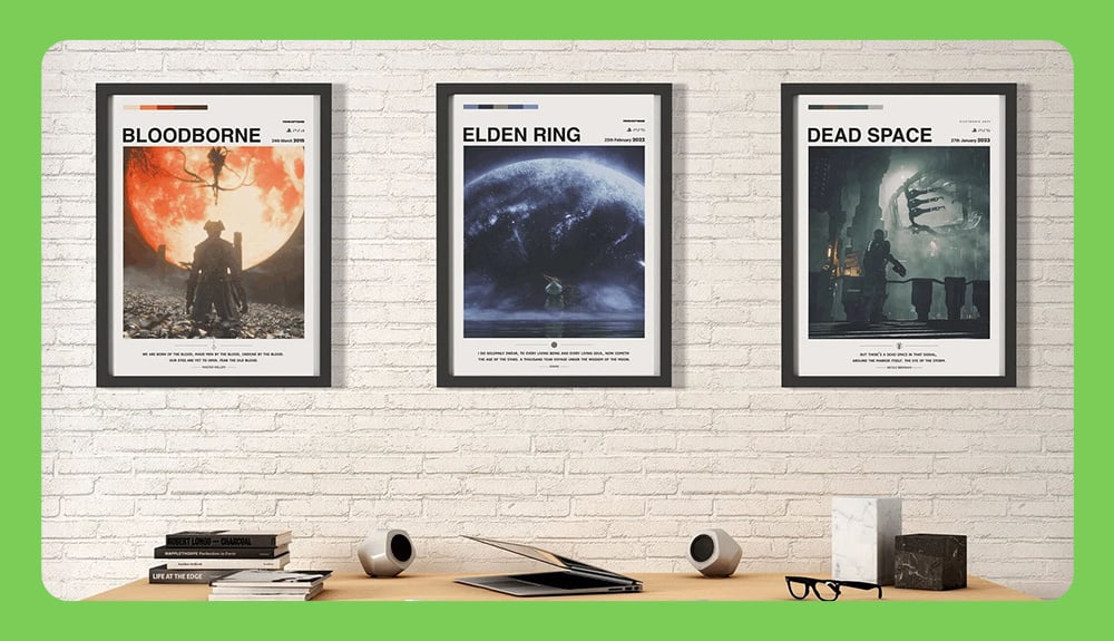 Three examples of QuotedGaming's A3 prints