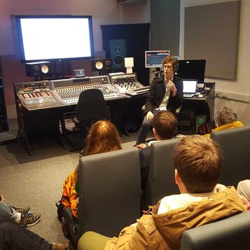 Reilly Smethurst delivering his talk in the Neve Room at dBs Music Plymouth