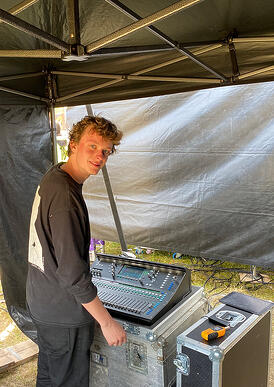 Evan Neumann overseeing the mix for the Off Me Nut stage at Balter Festival 2022