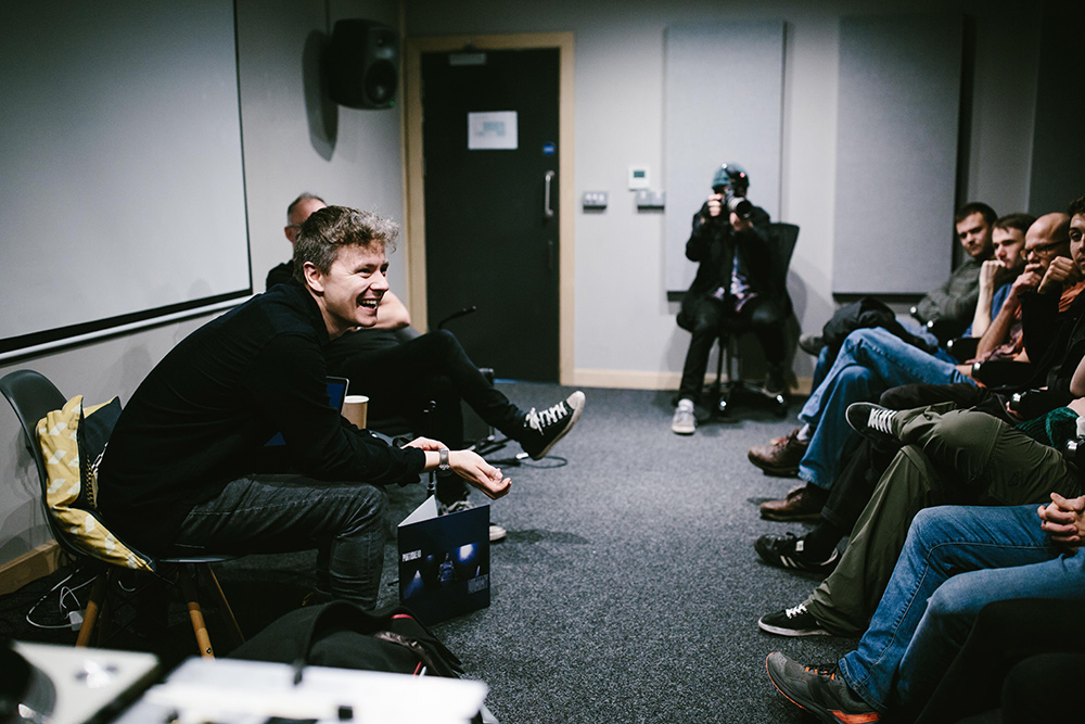 Jay in the lecture theatre during Adrian Utley dBs visit