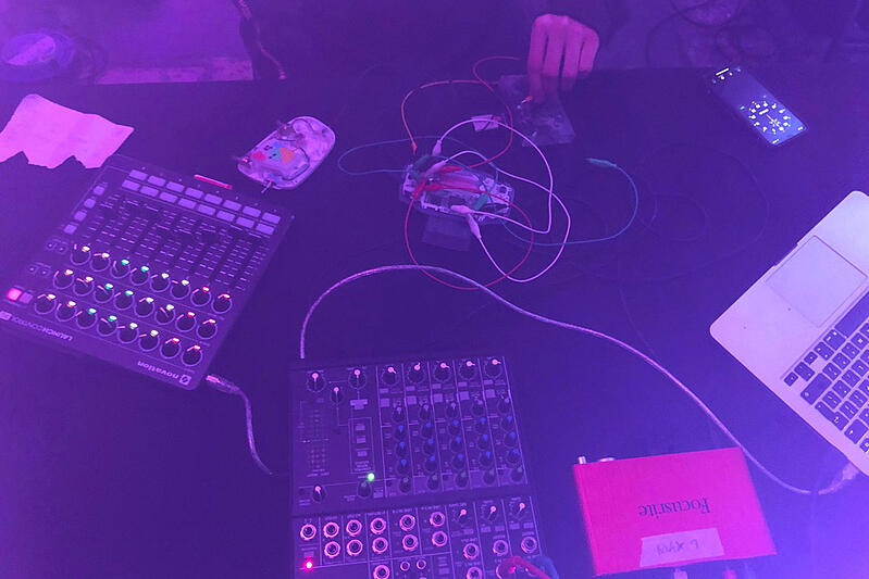 Max's live setup for his performance 'Will It Bend or Will it Break' at The Crypt at St. John on the Wall