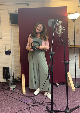 Stacey in the studio recording 'What A Wonderful World'