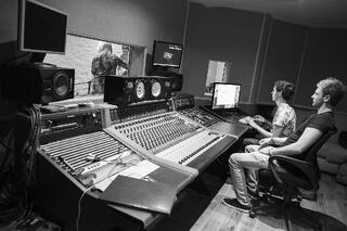 Students recording at dBs Music's commercial studio in Plymouth, Batter St Studios