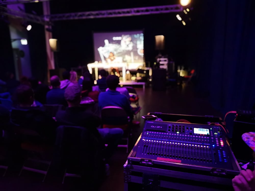 Live sound mixing desk during performance