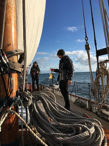 Recording the sound of a ringing bell onboard an 18th century sail boat