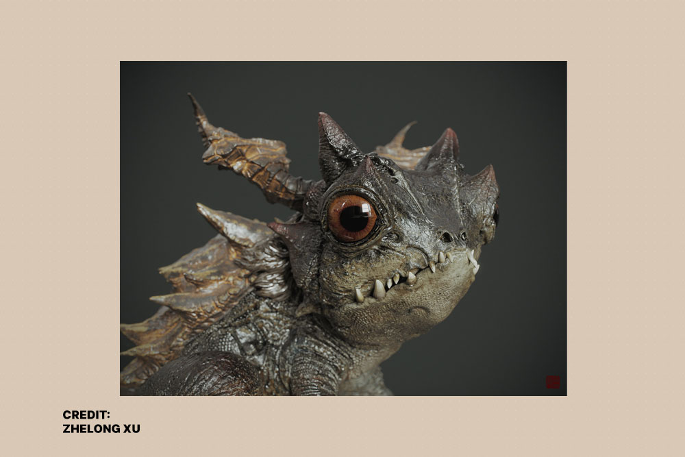 Concept art of a mythical reptile created using Substance 3D Painter by Zhelong Xu