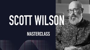 A black and white portrait of Scott Wilson taken from his interview at dBs Institute Bristol