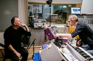 Adrian Utley chatting with dBs tutor Matt Ward during his recording session visit