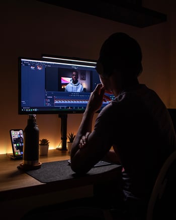 A content creator editing video