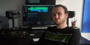 Harvey Jones in his home recording studio