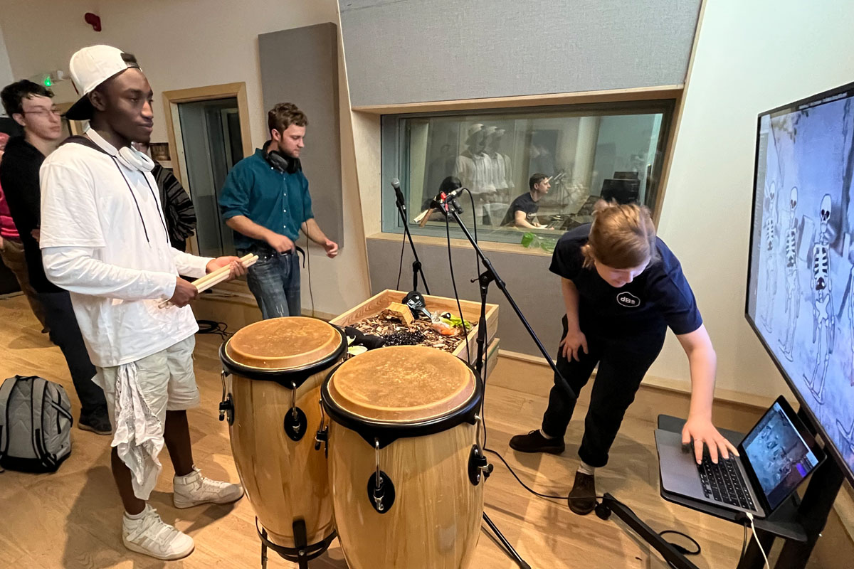 dBs students run a Foley recording session for an open day